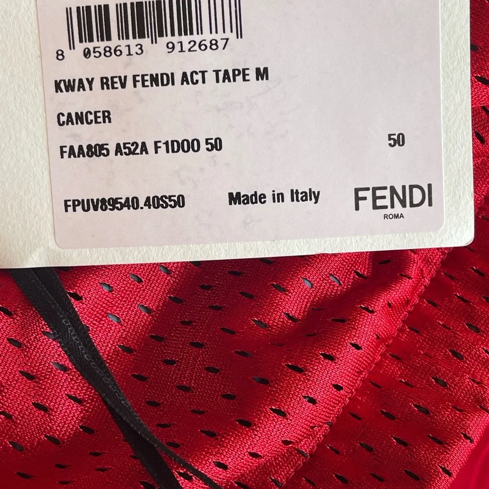 NWT MENS FENDI x KWAY LIMITED EDITION ITALY PERFORATED RED REVERSIBLE JACKET MED - Picture 14 of 15